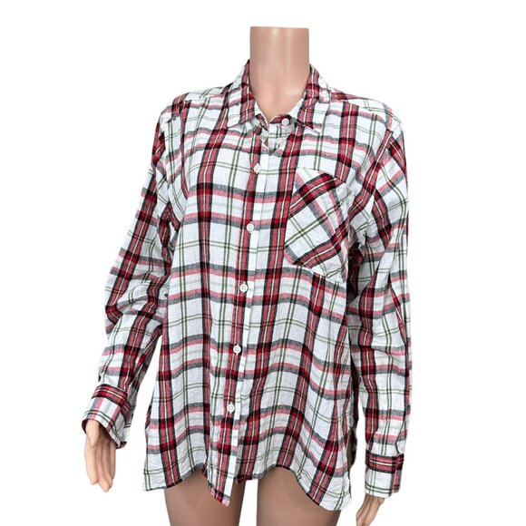 Time And Tru Women Flannel Red-White Button Down Shirt SZ XXL (20) - Picture 2 of 12